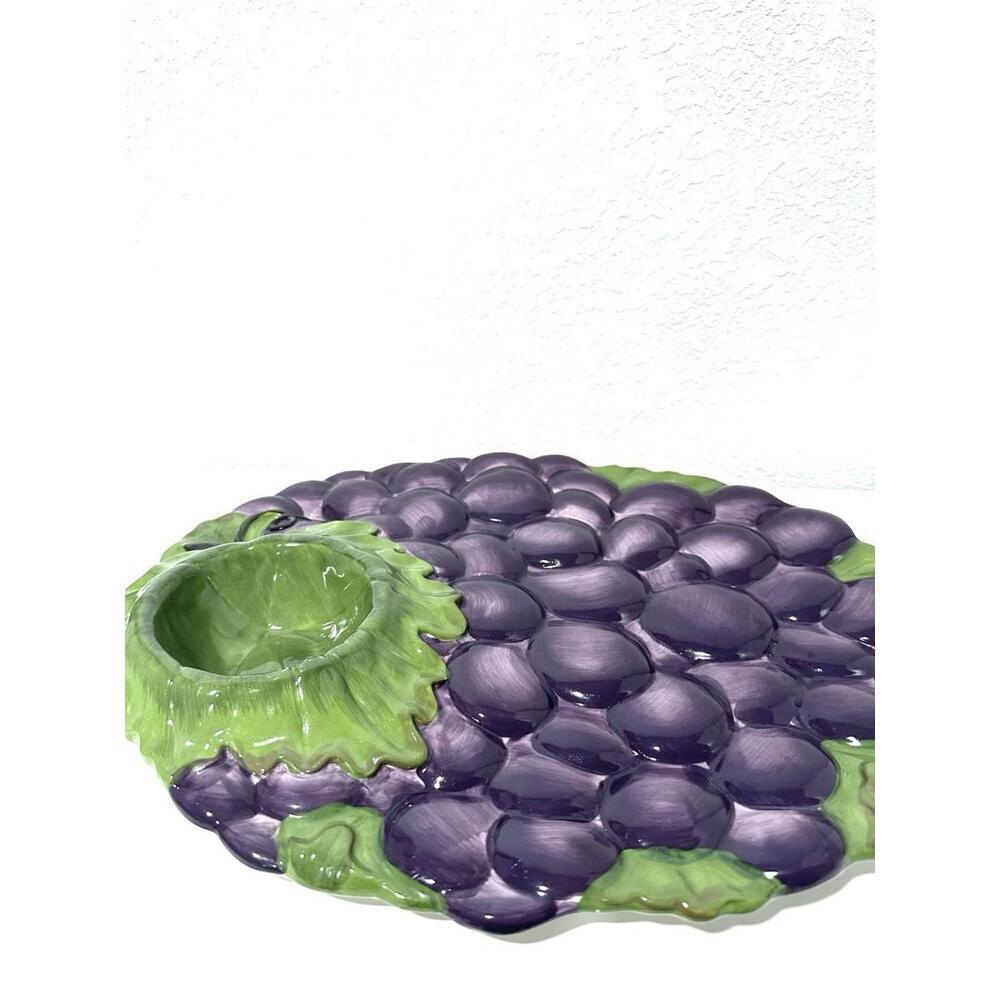 Celebrating Home Grape Platter Stoneware Collection Purple Green Glossy 16"x13" - Picture 6 of 8